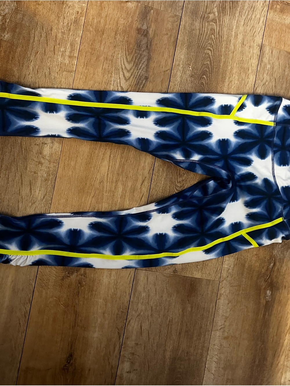 Navy & White Tie-Dye Active Leggings with Neon Trim